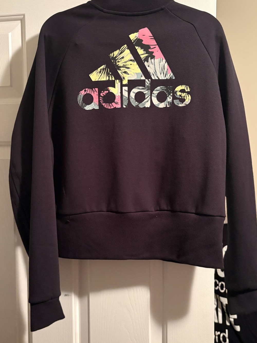 adidas Black Crewneck Sweatshirt with Floral Logo